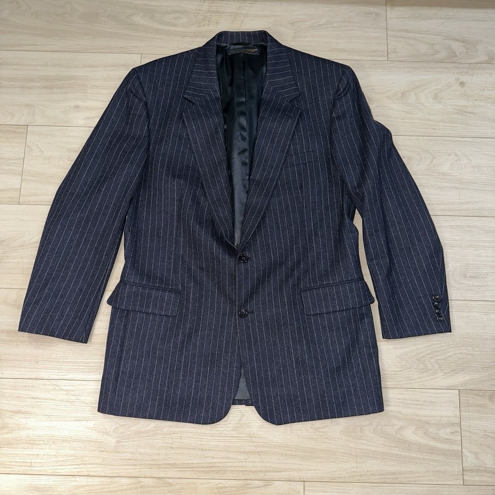 BROOKS‎ BROTHERS Navy Stripe Stretch Wool Two-Button Blazer Jacket 42R Wool